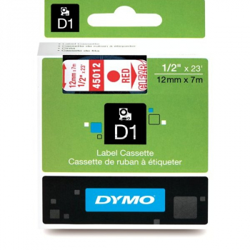 Dymo D1 Schriftband 45012 Standard rot auf transparent 12 mm/7 m