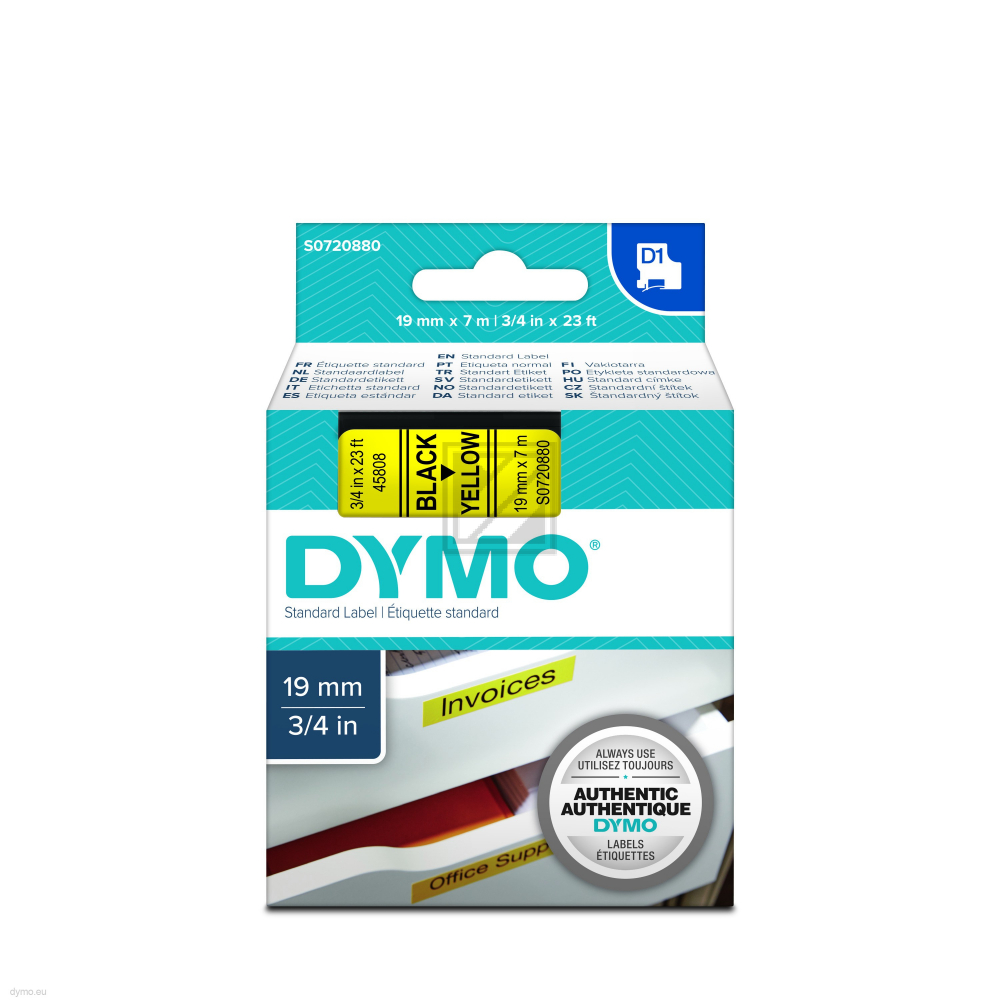 Dymo Schriftbandkassette    schwarz/gelb     (45808)