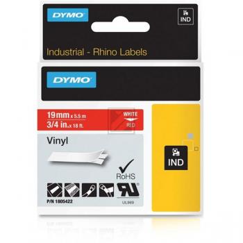 Dymo Schriftbandkassette 19mm (Vinyl) weiß/rot (1805422)