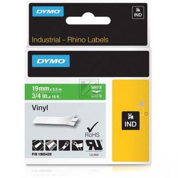 Dymo Schriftbandkassette 19mm (Vinyl) weiß/grün (1805420)