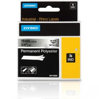 Dymo permanentes Polyesterband 19mm schwarz/silber metallic (18487)