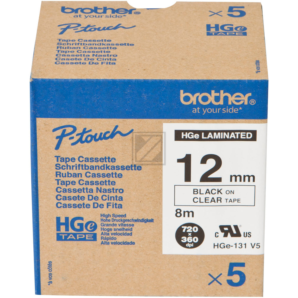 Brother Schriftbandkassette    schwarz/transparent     (HGE-131V5)