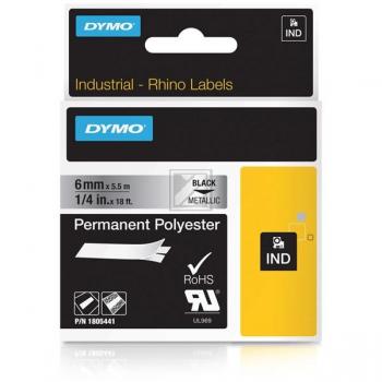 Dymo permanentes Polyesterband 6mm schwarz/silber metallic (1805441)