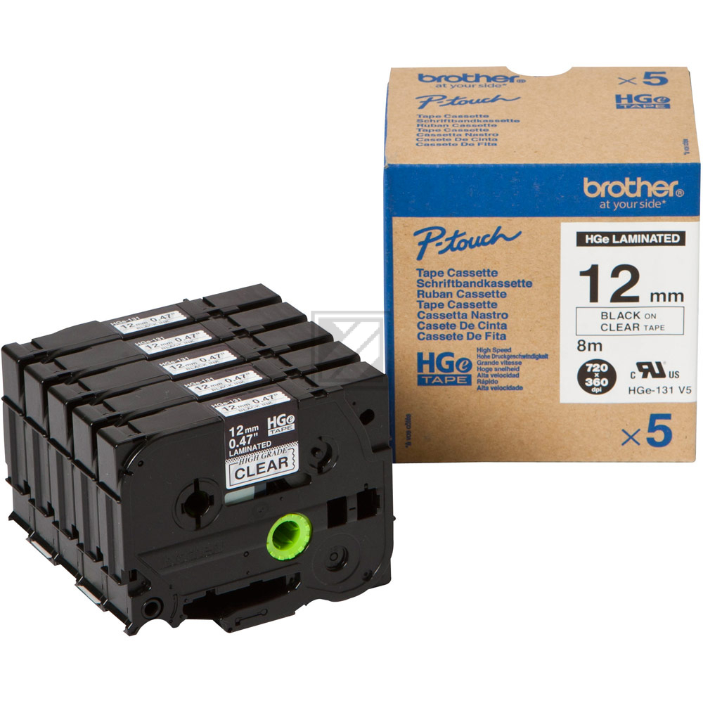Brother Schriftbandkassette    schwarz/transparent     (HGE-131V5)