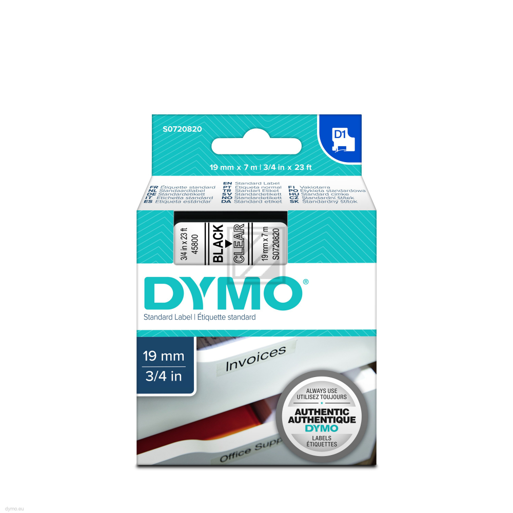 Dymo Schriftbandkassette    schwarz/transparent     (S0720820)