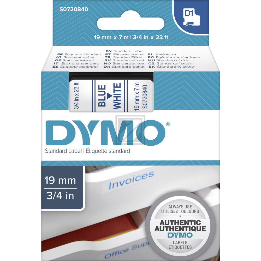 Dymo D1 Schriftband 45804 Standard blau auf weiß 19 mm/7 m